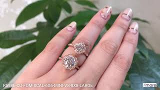 Mini vs. Large Vintage Floral Moissanite Ring in Scalloped Band Rose Gold