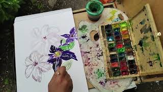 My Plein Air art #27 ! Violet Flowers Blossom! By @elena_painter_16  © !    #art #watercolor