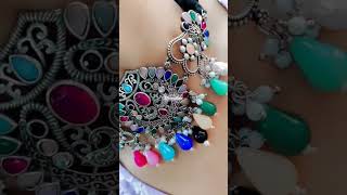 comment Your Favourite color 🥰 Replica Silver look like choker necklace set with matching earrings 🆕