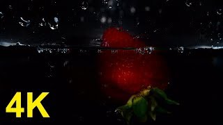 4K Free Stock Footage: Strawberry Falling into Water and Floating in Slow Motion (3 videos)