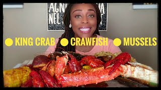 King Crab | Crawfish | Mussels Seafood Boil Mukbang