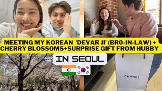 [🇰🇷 Kor & 🇮🇳 NE Ind] Meeting Korean 'Devar Ji' (brother-in-law) | cherry blossom | surprise gift