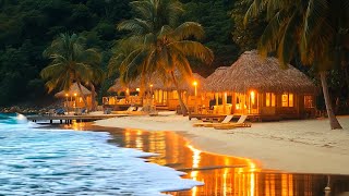 Tropical Sunset Resort Ambience 🌜 Calm Beach Waves & hot bird sound  Tranquil Soundscape for Chill