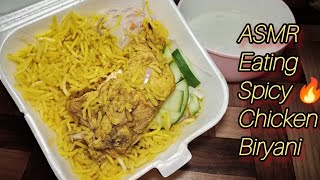 ASMR EATING SPICY 🔥 CHICKEN BIRYANI || with green chutney ||and salad 🥗 ||mukbang