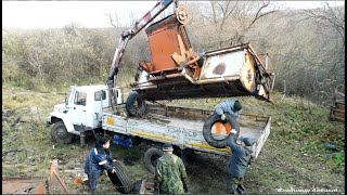 ГАЗ-дизель с манипулятором. Грузим жатку комбайна. diesel truck GAZ