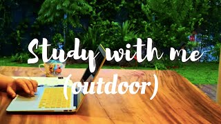 Outdoor Study with Me with rain sounds, lightning, traffic noise & background noise | Study with KM