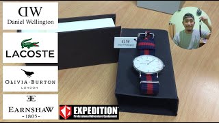 Unboxing Jam tangan DANIEL WELLINGTON, LACOSTE, OLIVIA BURTON, EARNSHAW, dan EXPEDITION.