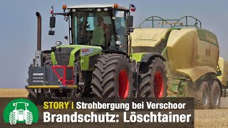 Strohpressen XXL mit Verschoor | 2x Claas Xerion + Krone BiGPack | Löschtainer Brandschutz Recker