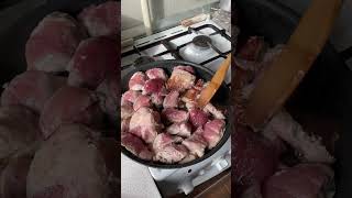 A man cooks meat. A simple recipe!