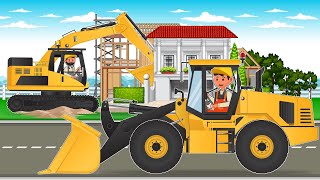 Excavator and Loaders Pouring Foundation - Construction House | Construction Vehicles Animated