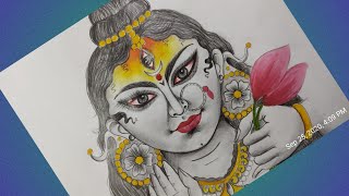 How to Draw Durga Puja Drawing/Ma Durga Potrait Drawing