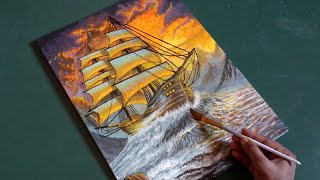 Acrylic Sailboat Painting Tutorial || How To Paint A Ship Easy Technique || @paintingforyou1963