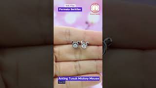 Mickey Mouse Earstud Sterling Silver 925 | Anting Tusuk Perak Asli Lapis Emas putih Giwang Anak