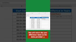 Find Exact Year Difference between the dates in 5 Seconds ‼️#excel #excelshortcuts #shorts