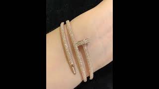 Custom Made Cartier Juste Un Clou Nail Bangle Two Circle And Half Diamond Bracelet 18K Real Gold