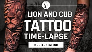 TATTOO TIME-LAPSE #091 | BLACK AND GREY LION AND CUB