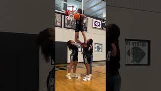 She needed a little boost to hold the rim + a little tape to hold the ball! #basketball #dunk