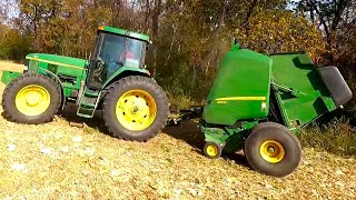 Round Baling Corn Stalks For Bedding On A Small Dairy Farm! Harvest 2024!