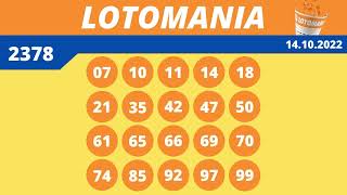 Resultado LOTOMANIA      Concurso 2378     Hoje 14/10/2022