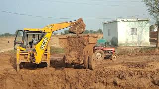 JCB 3DX Xpert Backhoe Machine and Bricks Soling Machine Attched Massey Tractor Load Mud | Jcb Video