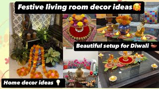 Festive living room decor ideas for diwali 🪔 Diwali decoration for home ideas 💡 beautiful setup🤩