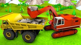 Haul dump truck and Excavator backhoe build a railroad Construction vehicles for kids