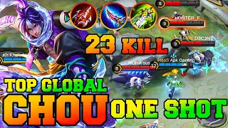 Chou 23 Kills + Maniac Jungle Hyper !! Mobile Legends Chou Best Build Montage Gameplay One Hit Build