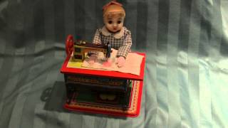 Vintage Tin Toy - Sewing Dolly Seamstress - by Toy Nomura of Japan