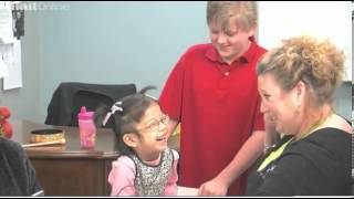 Moment deaf girl hears mom's voice for the first time