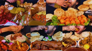 ASMR Eating Lots of Street Food, Masala Egg with Puri, Mutton Raan Curry, Chicken Lollipop😋