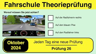 🚘 Führerschein Theorieprüfung Klasse B 🚗 Oktober 2024 - Prüfung 26🎓📚