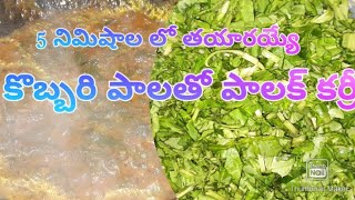 కొబ్బరి పాలతో పాలక్ కర్రీ/Coconut Milk Palaka Curry/Spinach Coconut Milk Recipe in Telugu