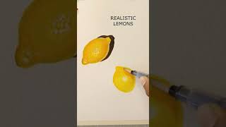 How to paint realistic lemons, fruit drawing tutorial with Derwent Inktense Pencils #shorts