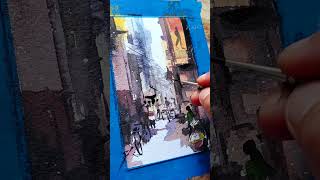 watercolor painting of street scape #watercolor #painting #ytshorts