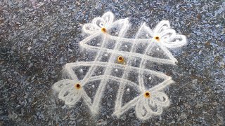 Simple colour kolam for margazhi / flower pongal rangoli with 4x2 dots / sankranthi muggulu