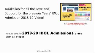 IDOL Admissions 2019-20 Notification || Important Dates Mentioned (In Description)