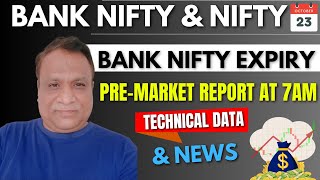 Nifty, Bank Nifty Technical / Data,  Pre- Market Update at 7 am,    23 -Oct -2024