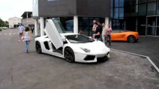 Lamborghini Aventador LP700-4 opening and closing the doors outside the Lamborghini factory