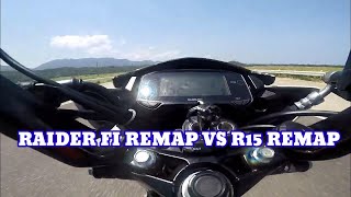 RAIDER 150 FI REMAP STOCK MAGS 70/90 AT 80/80 tire 14/39 SPROCKET vs YAMAHA R 15 REMAP