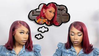 Nicki Minaj x Arrogant Tae 90s inspired Red Bob Wig Install