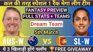 AU W Vs SL W Dream11 Prediction | AU-W VS SL-W Dream11 Team | AU W VS SL W Dream11Team | T20 Today |