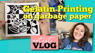 Trash To Treasure: Gelatin Printing Garbage Papers on Julie's Art Vlog #1!