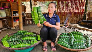 The process of wrapping cakes with dong leaves brings it to the market to sell | Ly Thi Tam