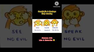 How to draw Mahatma Gandhi’s 3 monkeys | Bapu monkey drawing #gandhijayanti #monkeydrawing  #shorts