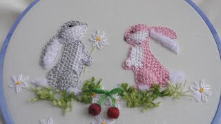 3D rabbits How to embroider a rabbits Detached stitch  - in detail