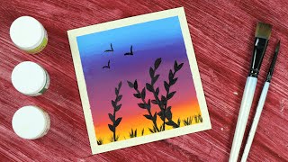 Sunset Painting with Acrylic | Drawing Idea for Beginners | Simple Acrylic Painting | ARTz