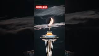 Seattle tower with full moon 🌝.#viralvideo #shorts #seattletower #fullmoon