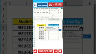 Mobile no. Show only 3 last digit #short  #excel #exceltips #exceltutorial #msexcel #microsoftexcel