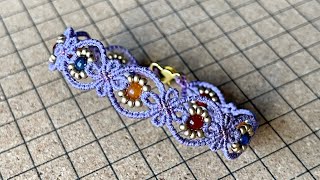 编绳草花图案珠子手链制作过程/macrame/饰品制作