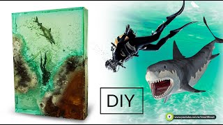 DIY Resin underwater scene - Shark chasing a Diver